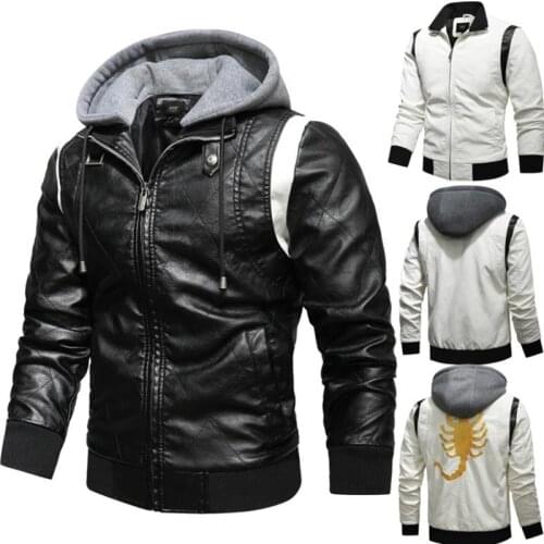 New mens leather jacket fur coat winter motorcycle biker jackets fashion hooded outerwear high quality PU leather coats