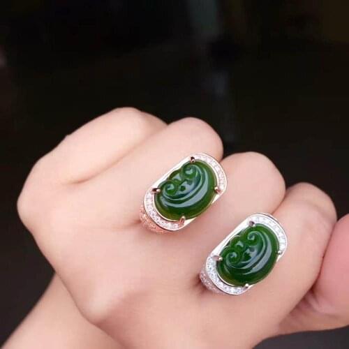 Man Ring Real and Natural Original Man Jade Ring Stone Rings Solid 925 Silver Gemstone Ring
