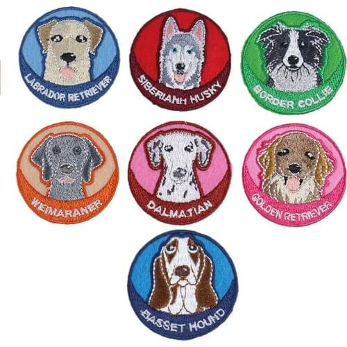 Cute Dog Pets Embroidery Animal Sticker Round Iron On Cloth Applique Cartoon DIY Accessories Stick For Clothing Patch