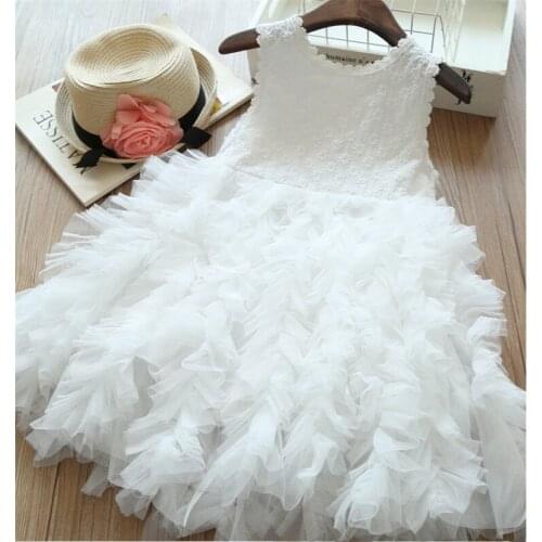 New Arrivals Children Girls Dress Summer 2019 Cotton Mesh Sleeveless Dress Girl Knee Length Princess Pleated Ball Gown Dress