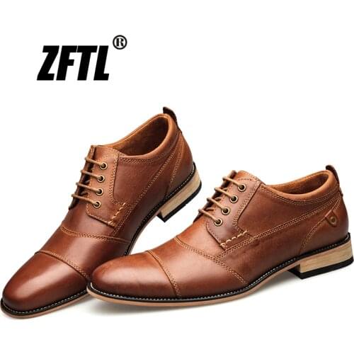 ZFTL New Men Dress shoes Genuine Leather Man Business shoes Big Size Mens Wedding shoes Casual Lace-up shoes Handmade 013