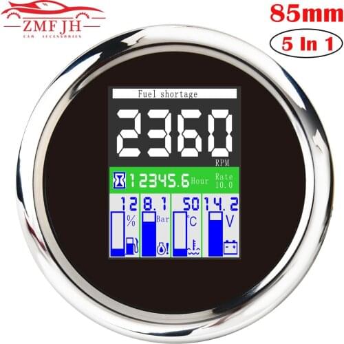 New 85mm 5 in 1 Multi-functional Gauge Universal TFT Meter Digital Tachometer 9-32V Fuel Level Water Temp Oil Pressure withAlarm