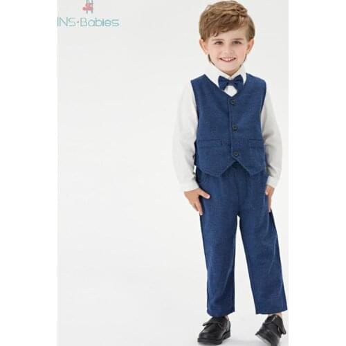 Autumn Children gentleman sets 2020 New Fashion baby boy clothes Solid Color Suit 3pcs Vest+ Shirt+ Pants kids party clothing