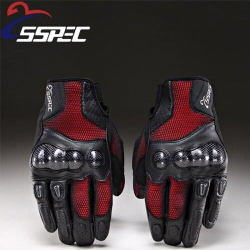 SSPEC full finger Red/black motorcycle MX gloves CARBON Protection Gear motobiker gloves breathable mesh racing gloves summer