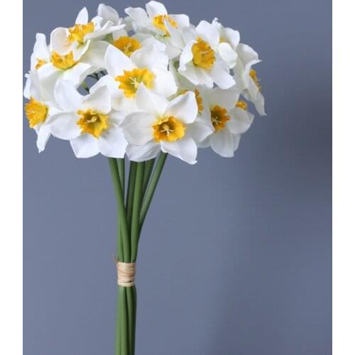 6pcs Bundle 40cm Realistic Artificial Daffodil Flower Bouquet Silk Yellow White Narcissus for Home Wedding Decor