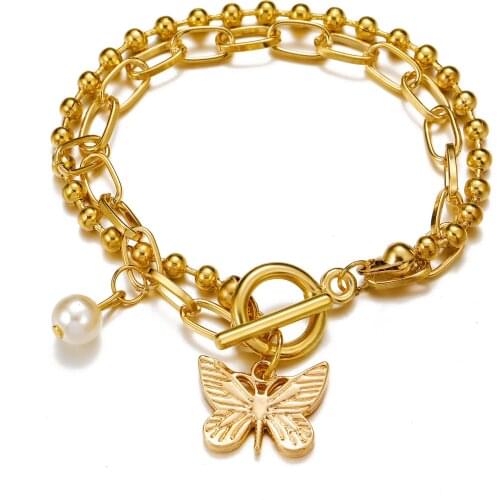 Fashion Heart Butterfly Pearl Chain Bracelet For Women Girls Gold Color Bead Multilayer Bangles Bracelets Jewelry Gifts