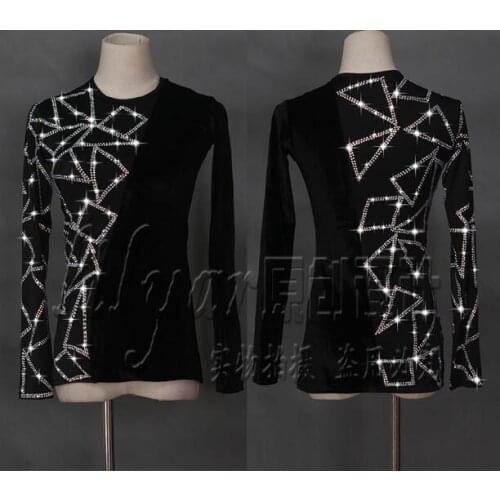 New Arrival Shiny Rhinestone Latin Dance Shirts For Males White Black Color Modal Shirt Classical Men Professional Ballroom