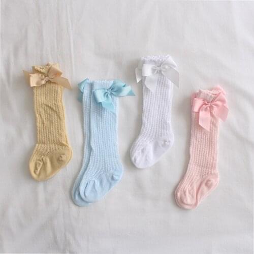 Bowknot Mesh Socks in the girls Baby Children Cotton Socks Summer Knee High Sock Toddler Newborn Stocking