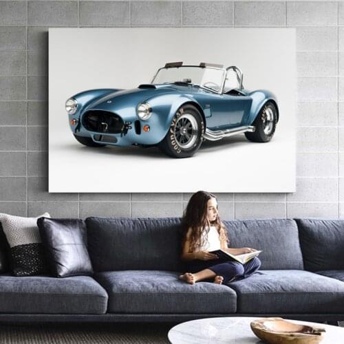 Blue Car Convertible Shelby Cobra 427 SC Sport Car Posters and Prints Canvas Wall Art Wooden DIY Framed Painting For Home Decor