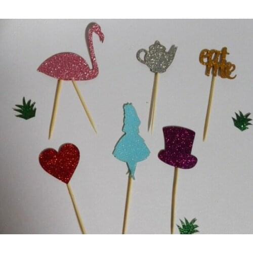 Mixed styles Glitter Alice wonderland cupcake Toppers decorations wedding party Bridal shower Baby Shower Birthday food picks