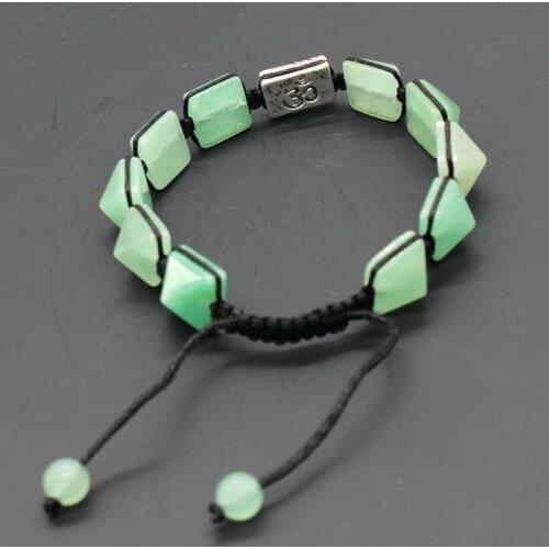 Trendy-beads Silver Plated 3D Symbol Connect Pyramid Stretchy Bracelet Original Green Aventurine Jewelry