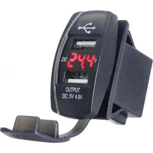 Waterproof 12V 12V Auto Boat Dual USB Port Car Charger LED Voltmeter Mobile Phone Charging Adapter for iphone GPS Tablet