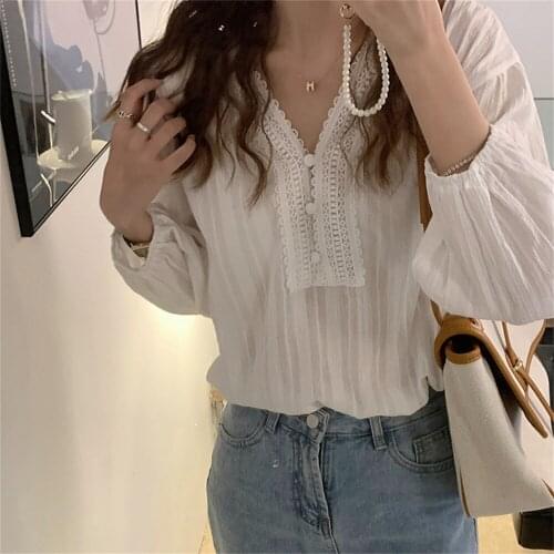 Alien Kitty Office Lady V-Neck Gentle OL Shirts Vintage 2021 New Autumn Sweet Girls Chic Casual Loose All Match Femme Blouses