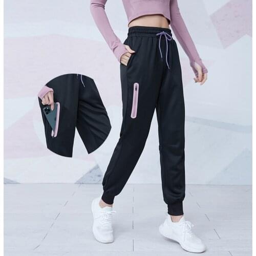 Women Quick Dry Athletic Gym Fitness Sweatpants Fabric Drawstring Running Sport Joggers with Two Side Pockets Exercise Pants