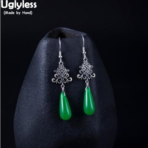 Uglyless 100% Real 925 Sterling Silver Handmade Exotic Flowers Earrings for Women Crystal Water Drop Earrings Thai Silver Brinco