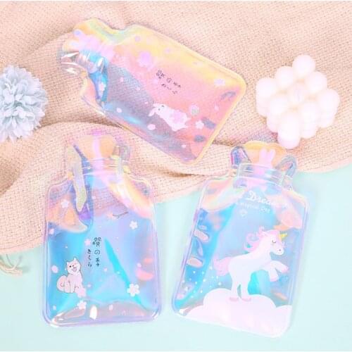 1Pcs 18*12cm Transparent Portable Printed Hot Water Bottle Warm Belly Treasure Cartoon Hand Warmer Filled Mini Hot Water Bags
