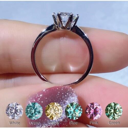 Real Moissanite Ring Six claws Crown 1CT one carat color D-F 925 silver Lab-Diamond Simple style Anniversary Ring