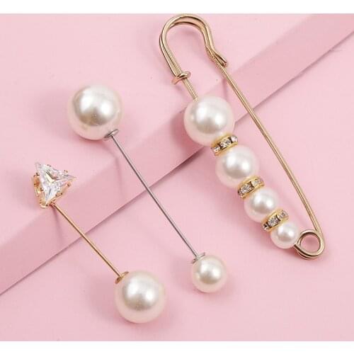 3Pcs/Set Female Fashion Triangle Crystal Rhinestone White Pearl Pins Brooches Set For Women Wedding Clothes Accessories Jewelry