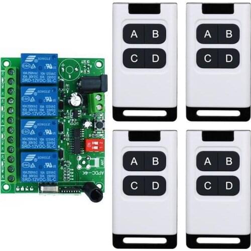 433mhz DC 12V 10A 4 channel relay switch RF Wireless Remote Control system Receiver Transmitter Fan/Motor