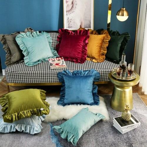 45/60/70cm European velvet pillowcase flounce cushion cover living room backrest lace lumbar pillow cover