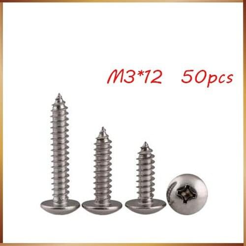 50PCS Stainless Steel 304 Large Flat Head Self Tapping Screws / Umbrella Head Self-Tapping Screw M3 * 12