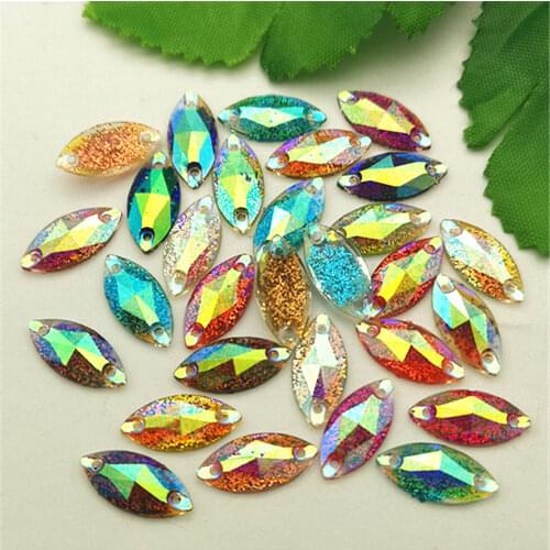 60PCS 7*15mm Horse eye Resin rhinestone Crystal flat back Sew On 2 Hole