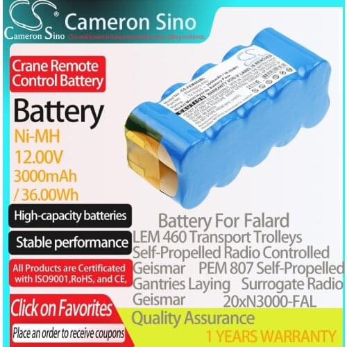CameronSino Battery for Falard PEM 807 Self-Propelled Gantries Laying fits Falard 20xN3000-FAL Crane Remote Control battery