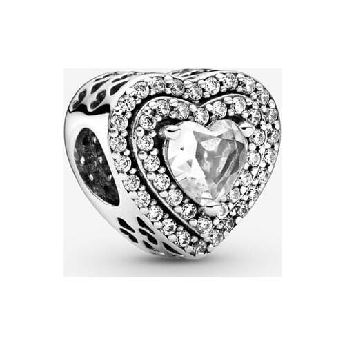 Free Shipping Authentic 925 Sterling Silver Sparkling Leveled Hearts Charms Fit Original Pandora Bracelets For Women DIY Jewelry