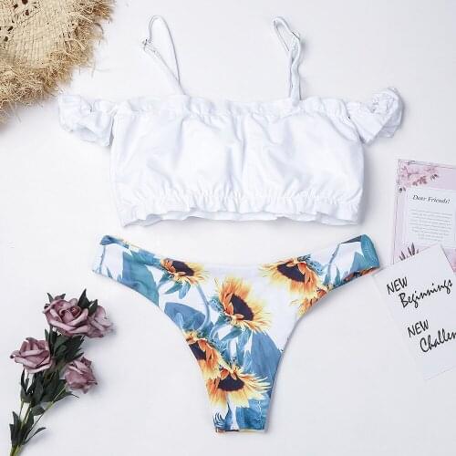 2020 new Bikini, sunflower print bikini, one-neck ruffle lace, two-piece swimsuit tankini swimsuits women women swimsuit