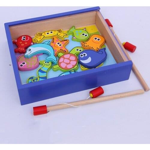 Infant Childrens Magnetic Fishing Toy Wooden Baby One And A Half Year Old Boys And Girls 1-3 Years Old