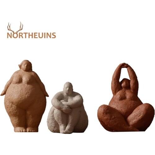NORTHEUINS Resin Fat Lady Statues Modern Character Figurines for Interior Decorative Yoga Figures Sculpture Home Decor Loft Gift