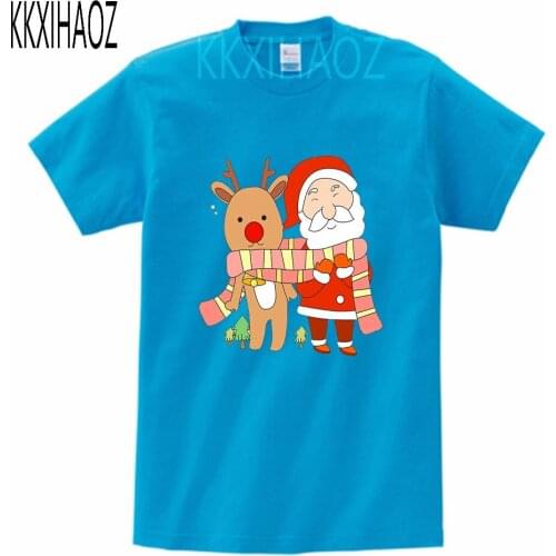 Boy Short Sleeve Santa Funny Print T-shirt Girl Black Cotton Casual Children Clothes Christmas Gift Kids Cartoon Xmas Party Tops