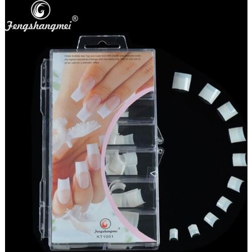 Fengshangmei Half Covered Faux Ongles Curved Fake French Tips for Nail Natural Color Salon False Nails Packing of 100pcs