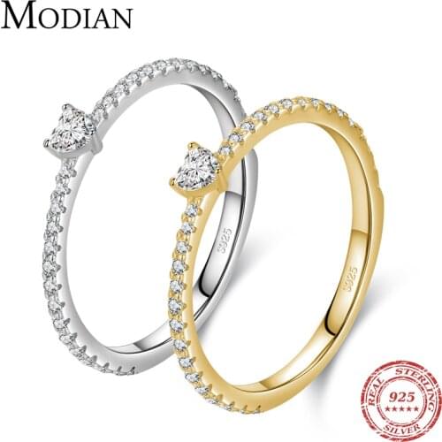 Modian 100% 925 Sterling Silver Classic Simple Hearts Shape High Quality CZ Finger Ring For Women Wedding Fine Jewelry Anillo