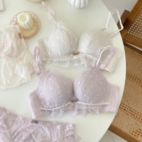 Gathering underwear womens upper thin and lower thick no rims and breasts anti-sagging bra set summer bralette briefs suit