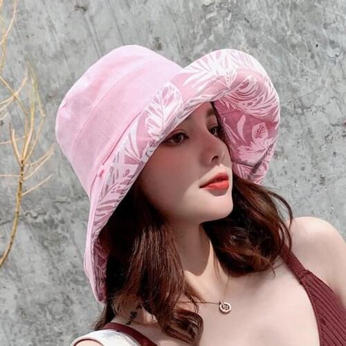 UV Protection Summer Sun Hat Women Packable Reversible Cotton Ponytail Chin Strap 55-59CM