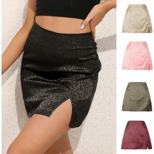 Summer Women Skirt Harajuku 2021 leopard grain tall waist split sexy jacquard satin zipper Skirt Women Sweet Elegant WSL4603