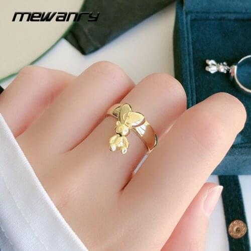 Mewanry 925 Sterling Silver Rings 2021 New Trend Vintage Creative Sweet Love Heart Cute Bear Pendant Party Jewelry Girls Gifts