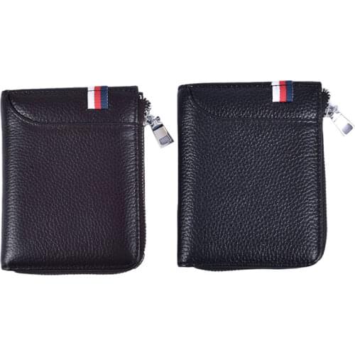 100% Genuine Leather Mens Zipper Wallet RFID Blocking ID Card Holder Money Clip