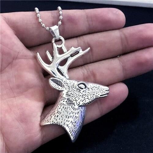 New Fashion Necklace 60x43mm Deer head Pendants Short Long Women Men Colar Gift Jewelry Choker Rudolph Silver Color Necklace