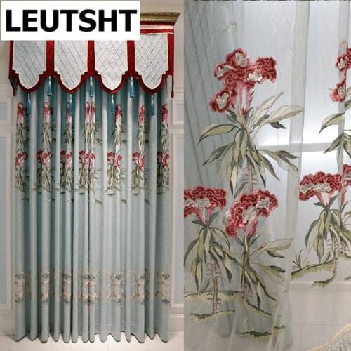 2021New Chinese Curtains for Living Dining Room Bedroom Chenille Embroidered Curtains Light Luxury Curtains Valance Curtains