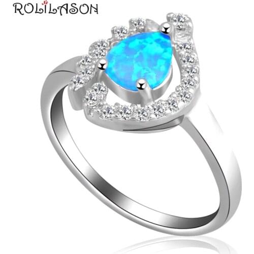 Engagement design Blue fire Opal silver plated Stamped Zirconia Rings jewelry USA size #6.75 #7.5 #7.75 OR458