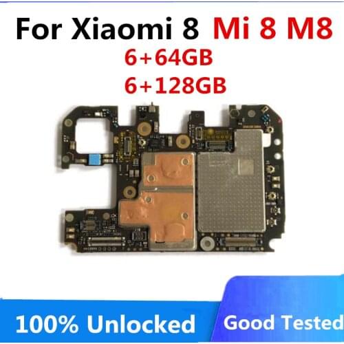 Original For Xiaomi 8 Mi 8 M8 Motherboard Unlocked Mainboard For Xiaomi 8 Logic Board Android OS Installed 64GB 128GB Full Chip