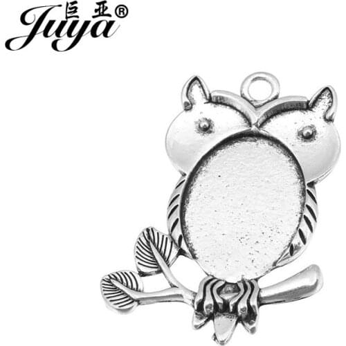 JUYA 10pcs/lot Gemstone Cabochons Base Setting Charms Pendant 18x25mm Oval Glass Cabochon Blank Metal Pendants Bezel AD00670