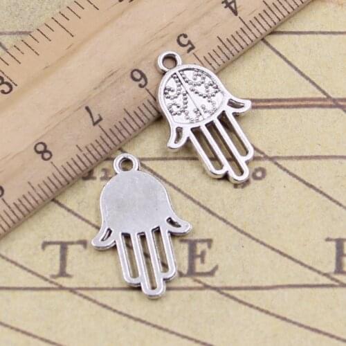 20pcs Charms Hamsa Palm Fatima Hand Protection 24x15mm Antique Bronze Silver Color Pendants Making DIY Tibetan Finding Jewelry