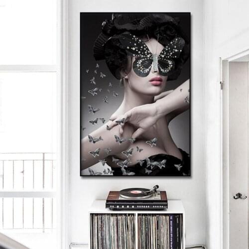 Abstract Butterfly Lady POSTER 1pcs Modern Home Wall Decor Canvas Picture Art HD Print Painting On Canvas for Living Room