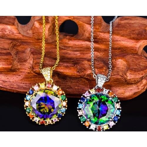 Luxury Imitation Moissan Gem stone Crystal Pendant Necklace for Women Party Engagement Wedding Jewelry Mom Girlfriend Gifts