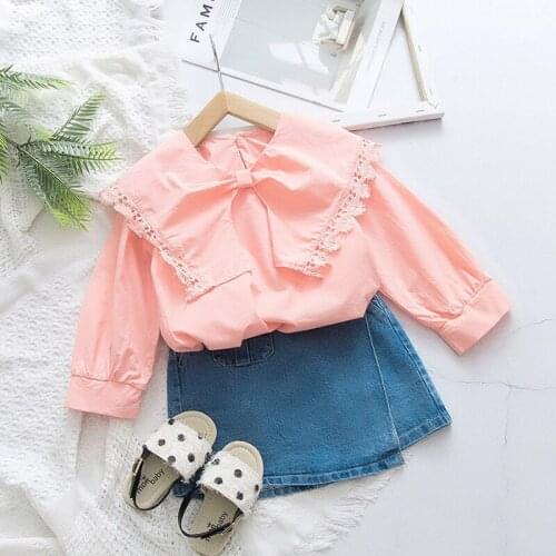 DFXD Spring Children Clothes Baby Girls Cotton Blouses Shirts Pink/White Long Sleeve Big Bow Princess Tops Lovely Kids Outfits