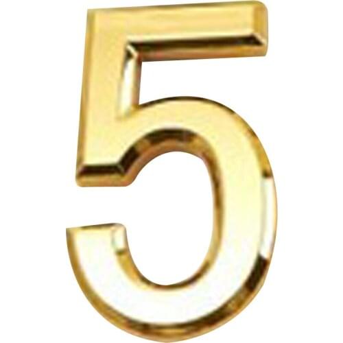 Self Adhesive Modern 3D Design House Hotel Door Numeric Digit 5 Plate Gold