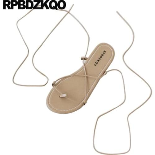 Women Sandals Flat Casual Shoes Lace Up Holiday Strappy Ankle Strap Summer Open Toe Gladiator Roman Tie 2021 Designer Ladies